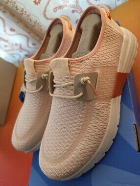 New Hey Dude Sirocco Sport Stripe Sneakers in Pink and White